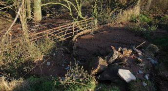 Soil erosion washed from a ploughed field near Aconbury
