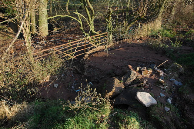 Soil erosion washed from a ploughed field near Aconbury