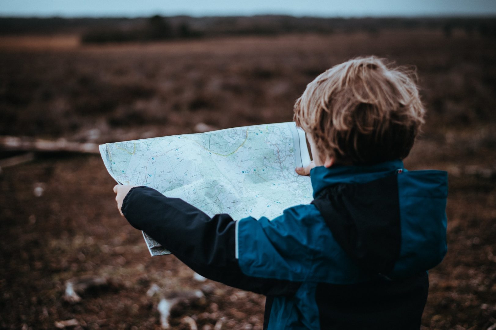 Young child studying a map