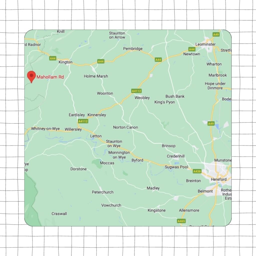 Google map showing location of Mahollam Road in relation to Hereford