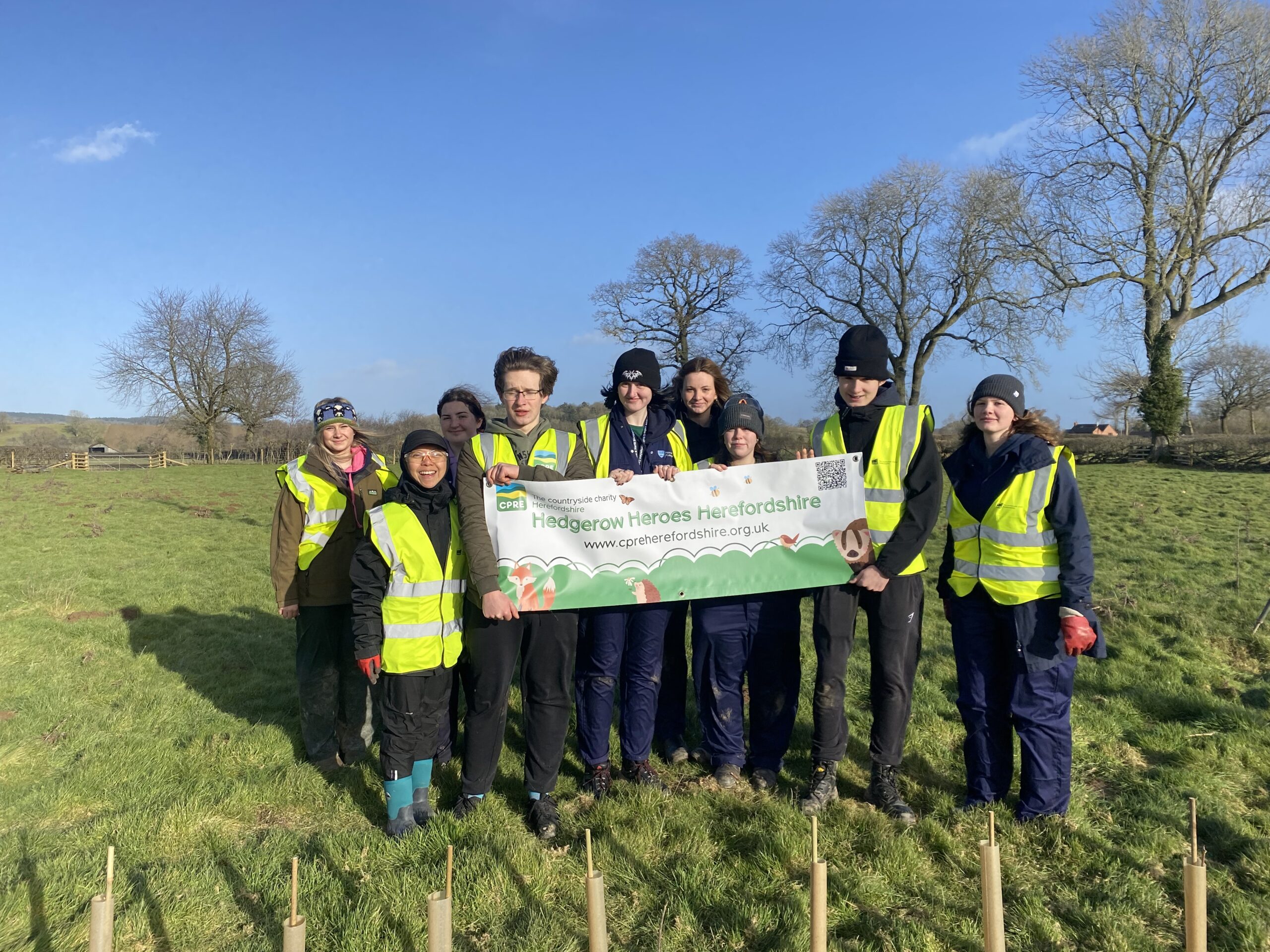 CPRE Hedgerow Heroes volunteers from Holme Lacy Agricultural College