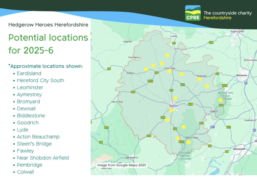 Potential sites for Hedgerow Heroes 2025-6