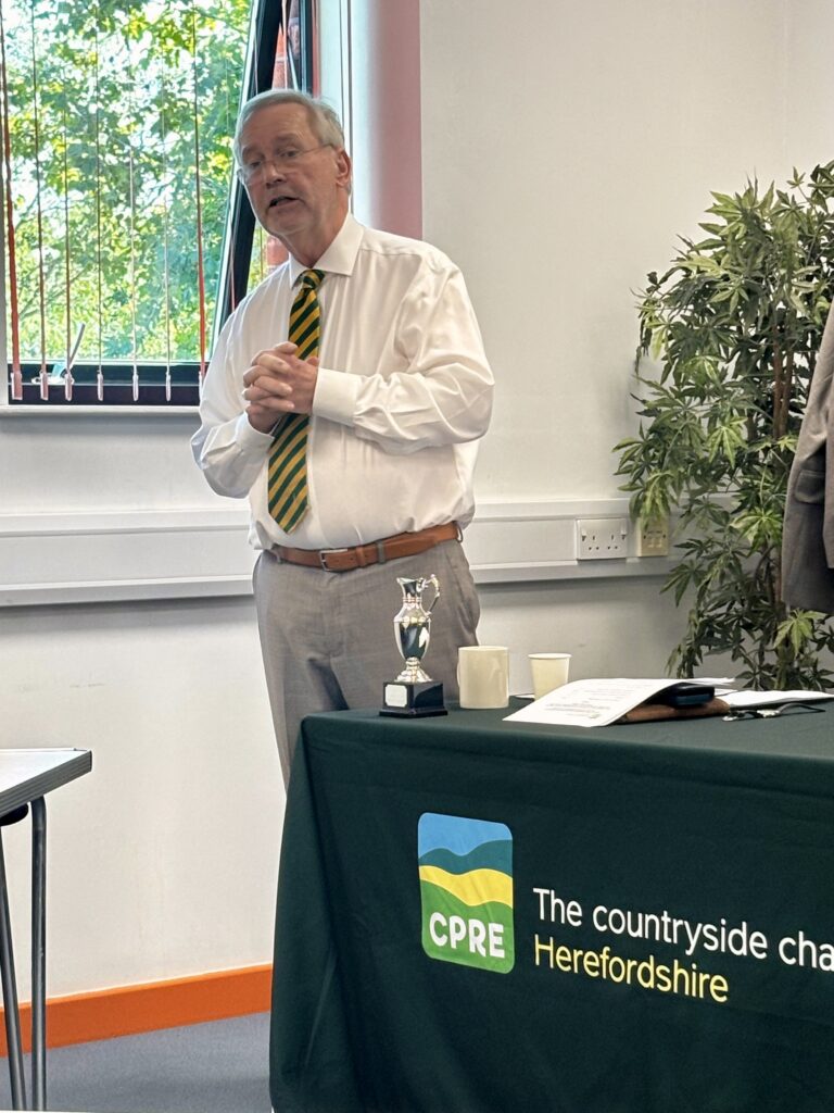 CPRE Herefordshire Director Andrew McRobb announcing the 2026 River Wye Preservation Trust award recipient.